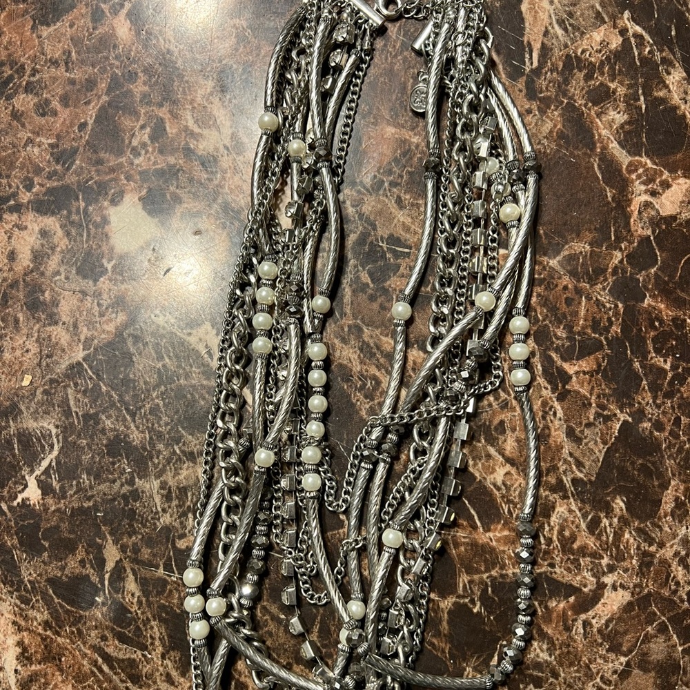 Multi strand silver necklace